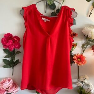 Rose & Olive Bright Red V-Neck Ruffle Sleeve Camisole